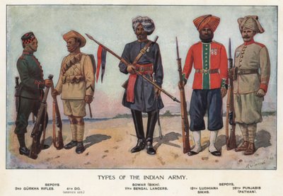 Soldados do exército indiano (cor litho) de Richard (after) Simkin