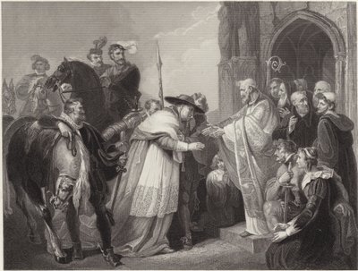Cardeal Wolsey na Abadia de Leicester (gravura) de Richard (after) Westall