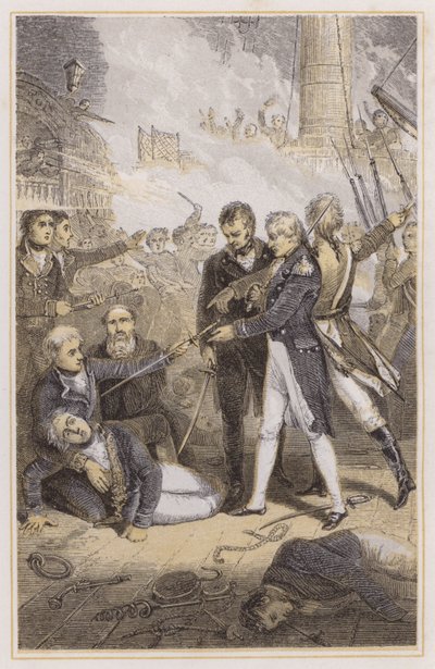 Nelson recebendo a espada do almirante espanhol (gravação colorida) de Richard (after) Westall