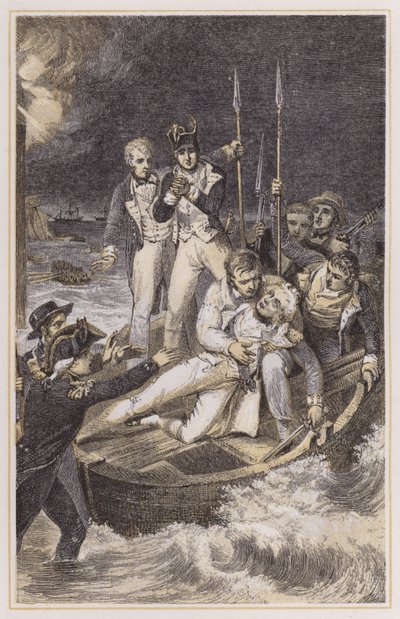 Nelson disparou através do braço (gravação colorida) de Richard (after) Westall