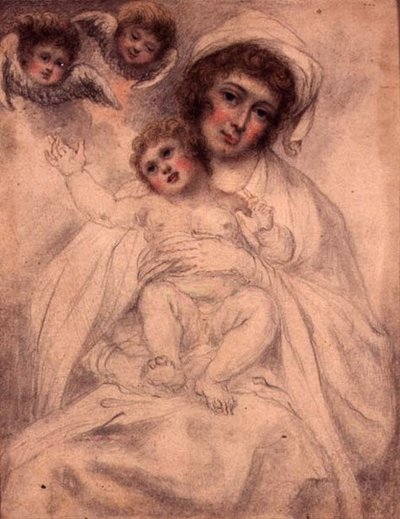 Mãe e Filho com Querubins, c.1790 (aguarela e lápis sobre papel) de Richard (attr. to) Cosway
