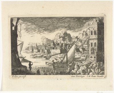 Paisagem urbana com porto de pesca e barco de amarração Cityscapes and Harbors (título da série) de Richard Adam