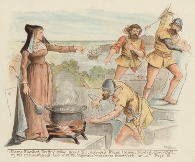 Dame Elizabeth Treffry defendendo a Place House, Fowey, Cornwall contra os franceses de Richard Andre