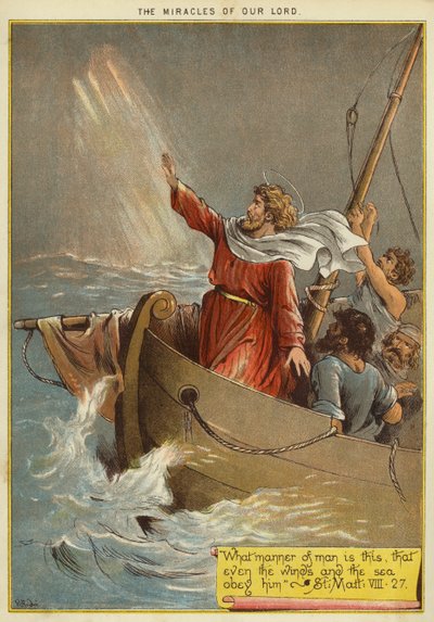 Os Milagres de Cristo: Jesus acalma a tempestade (chromolitho) de Richard Andre