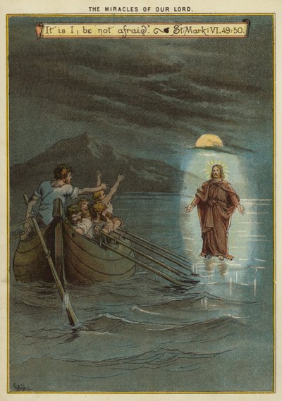 Os Milagres de Cristo: Jesus caminha sobre a água (chromolitho) de Richard Andre