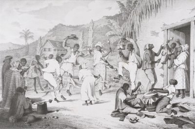 Black Dance, de "West India Scenery with Illustrations of Negro Character", impresso por R. Jennings de Richard Bridgens
