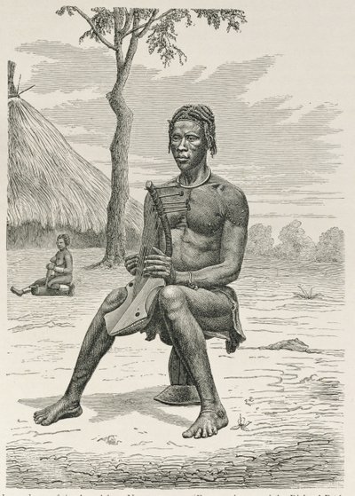 A Harpa Jogador do Azandeh ou Nyam-Nyams, de "A História da Humanidade" pelo Prof. Friedrich Ratzel, pub. em 1904 de Richard Buchta