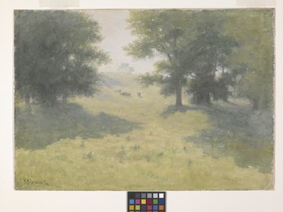 Paisagem com vacas e colinas (aguarela em papel branco) de Richard Buckner Gruelle