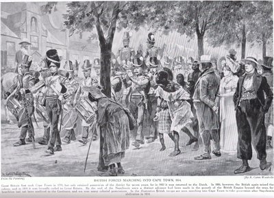 Forças britânicas marchando para a Cidade do Cabo, ilustração da &39;Hutchinson&39;s Story of the British Nation&39; de Richard Caton Woodville