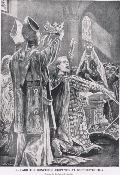 Edward, o Confessor Coroado em Winchester, 1043, da "História da Nação Britânica" de Hutchinson, c.1920 de Richard Caton Woodville