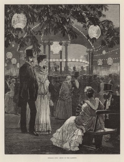 Festa da noite em benefício dos Hospitais de Londres - Música nos jardins de Richard Caton Woodville