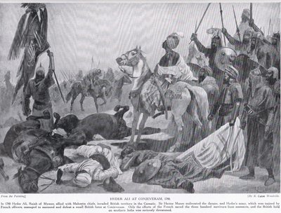 Hyder Ali no Conjeveram em 1780, ilustração da Hutchinsons História das Nações de Richard Caton Woodville