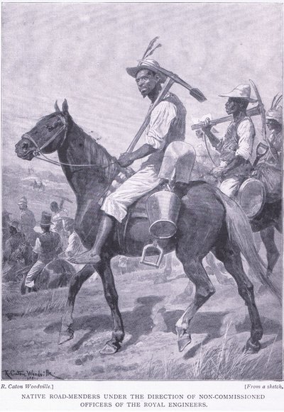 Trituradores de estradas nativas, de After Pretoria: The Guerilla War, publicado pela Harmsworth Bros Limited, 1901 de Richard Caton Woodville