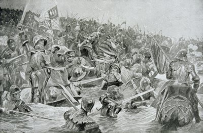 A batalha de Towton em 1461, ilustração da Hutchinsons &39;História da nação britânica&39; de Richard Caton Woodville