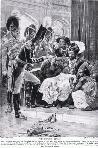 Os britânicos no Ceilão, ilustração da "História da nação britânica" de Hutchinson, c.1923 de Richard Caton Woodville