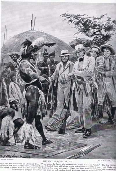 Os britânicos em Natal em 1824, ilustração da &39;Hutchinson&39;s Story of the British Nation&39; de Richard Caton Woodville
