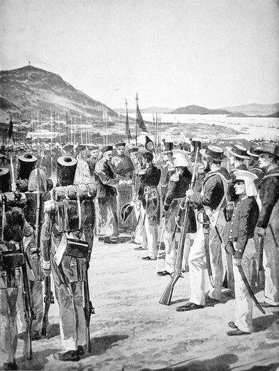 A Cessão de Hong Kong aos britânicos em 1841 de Richard Caton Woodville