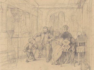 A lição de esgrima, c.1847-49 (grafite em papel de palha) de Richard Caton Woodville