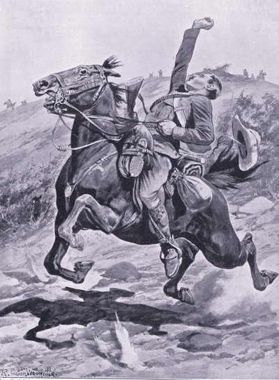 O último passeio dos Yeomans, ilustração de After Pretoria: The Guerilla War, 1902 de Richard Caton Woodville