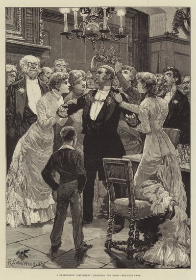 Um elogio sazonal, coroando o herói de Richard Caton Woodville junior