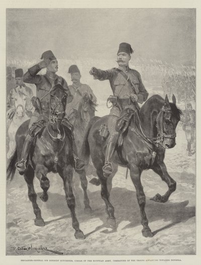 General de Brigada Sir Herbert Kitchener, Sirdar do Exército Egípcio, Comandante das Tropas avançando em direção a Dongola de Richard Caton Woodville junior