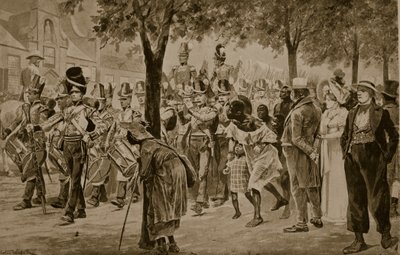 Forças britânicas marchando para a Cidade do Cabo, em 1814, ilustração da "Hutchinson&39;s Story ofthe British Nation", c.1923 de Richard Caton Woodville junior