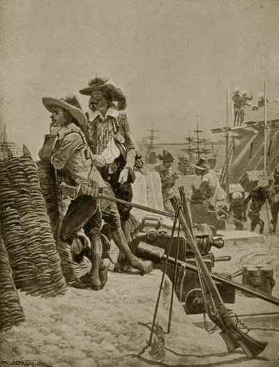 Construindo o primeiro forte em Madras, 1640, ilustração da &39;Hutchinson&39;s Story ofthe British Nation&39;, c.1923 de Richard Caton Woodville junior