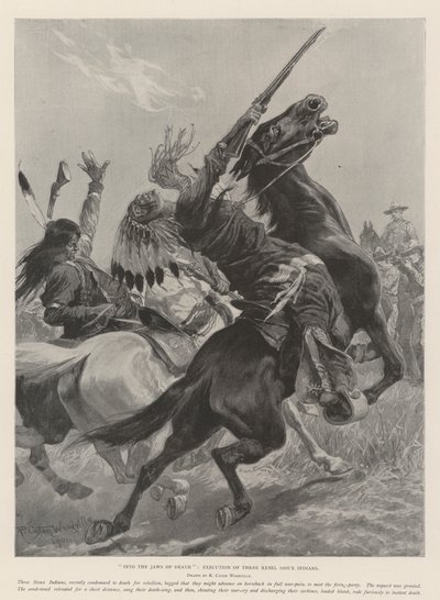 Nas mandíbulas da morte, execução de três índios Sioux rebeldes de Richard Caton Woodville junior