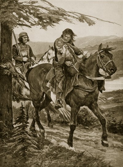 Rei Dermot carrega de Devorgil, ilustração da "História da Nação Britânica" de Hutchinson, c.1920 de Richard Caton Woodville junior