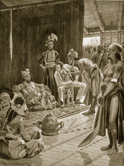 Sir James Brooke, em Bornéu, 1842, ilustração da "Hutchinson&39;s Story ofthe British Nation", c.1923 de Richard Caton Woodville junior