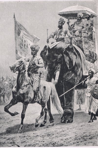 Suraj-ud-Daula em Plessey, 23 de junho de 1757, ilustração das Batalhas Britânicas na Terra e no Mar, 1915 de Richard Caton Woodville junior