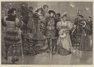 O baile de fantasias do artista no Prince&39;s Hall, Piccadilly, o grupo Francis I e Benvenuto Cellini passando pelo Príncipe e Princesa de Gales de Richard Caton Woodville junior