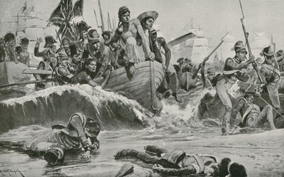 As tropas britânicas forçam um pouso na baía de Aboukir em face das baterias francesas de Richard Caton Woodville junior