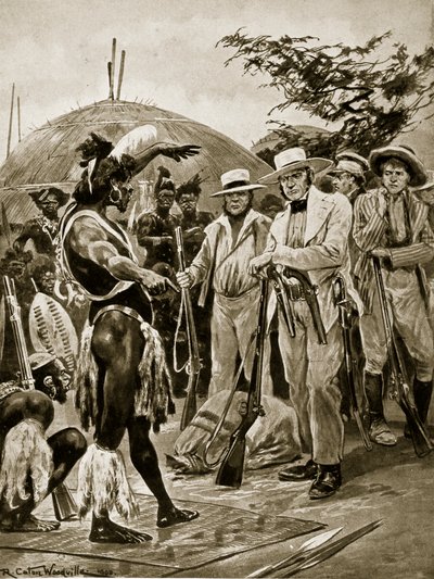 Os britânicos em Natal, 1824, ilustração da "História da nação britânica" de Hutchinson, c.1923 de Richard Caton Woodville junior