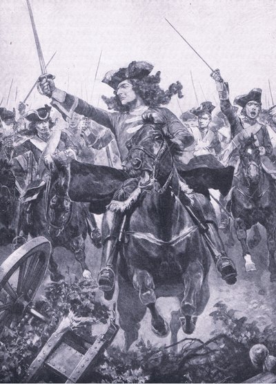 O duque de Marlborough na batalha de Oudenarde, 11 de julho de 1708, ilustração de britânicos Battles on Land and Sea, 1915 de Richard Caton Woodville junior