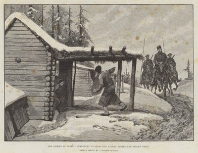 A Fome na Rússia, procurando Aldeias por Lojas Ocultas e Grãos Roubados de Richard Caton Woodville junior