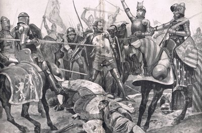 A Última Estada de João II na França na Batalha de Poitiers, ilustração de "Batalhas Britânicas na Terra e no Mar", publicada por Cassell, Londres, c.1910 de Richard Caton Woodville junior
