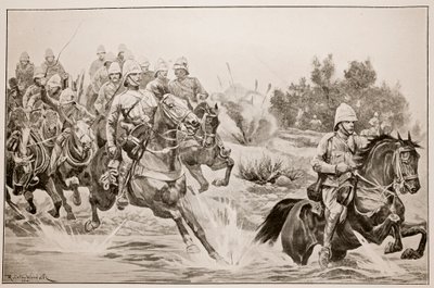 O grande avanço: Artilharia Real a Cavalo (Divisão de Cavalaria) Atravessando o Vaal de Richard Caton Woodville junior