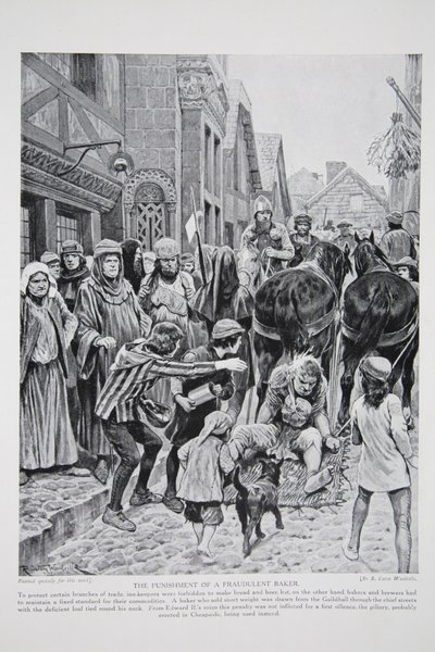 A punição de um padeiro fraudulento, ilustração da "Hutchinson&39;s Story ofthe British Nation", c.1923 de Richard Caton Woodville junior