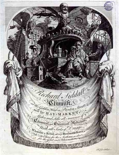 Cartão comercial para Richard Siddall, Químico, no Golden Head, Panton Street, Londres (gravura) de Richard Clee