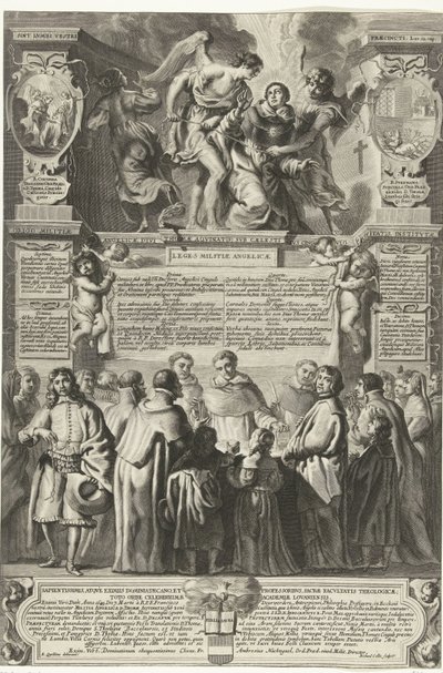 Instelling van de broederschap Militia Angelica Thomae Aquinatis, 1649
Origo Militiae Angelicae, divi Thomae Aquinatis; sub caelesti eius cingulo castitatis, institutae (título sobre o objecto) de Richard Collin