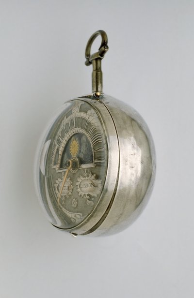 Vista lateral de um relógio de berço par-cased, c.1685 (prata) de Richard Colston