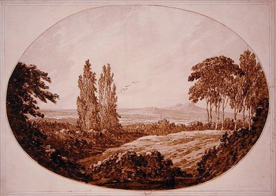 Landscape, Trees and Rocky Hills (caneta e lavagem de tinta sobre papel) de Richard Cooper