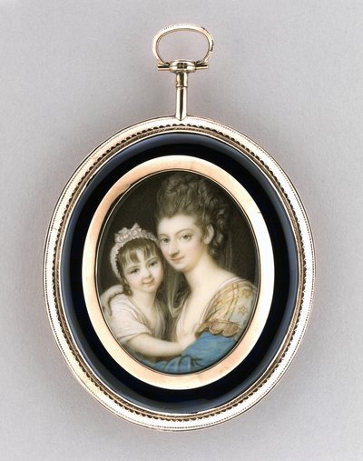 Retrato de uma Mãe e Filha, c.1765-70 (aquarela em marfim, ouro rosa 9k, cabelo e vidro) de Richard Cosway