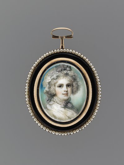 Retrato de uma Mulher, c.1785 (aquarela em marfim, ouro rosa 9k, pérolas de sementes, esmalte e vidro) de Richard Cosway