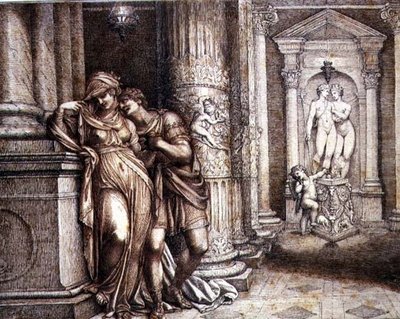 Dois amantes encorajados pelo Cupido de Richard Cosway