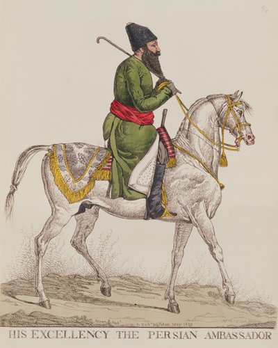 Sua Excelência o Embaixador Persa Mirza Abul Hassan Khan Durante sua Segunda Visita a Londres, 1819 (impressão) de Richard Dighton
