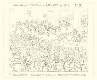 1849, uma estação de trem mostrando os viajantes se refrescando de Richard Doyle