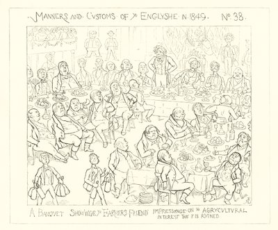 1849, Um banquete mostrando aos fazendeiros amigos impressionando pelo interesse agrícola que está arruinado de Richard Doyle