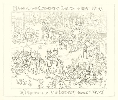 1849, uma perspectiva de 5 de novembro mostrando os caras de Richard Doyle